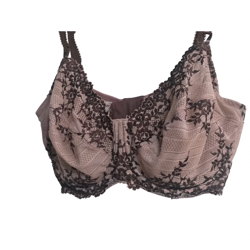 Wacoal‎ Womens Brown Floral Lace Mesh Underwire Full Coverage Bra Size 36DDD